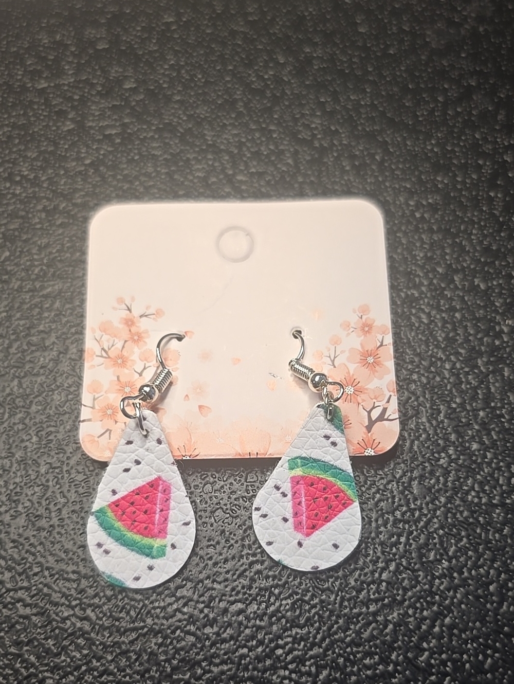 White Teardrop Watermelon Print Dangle Earrings